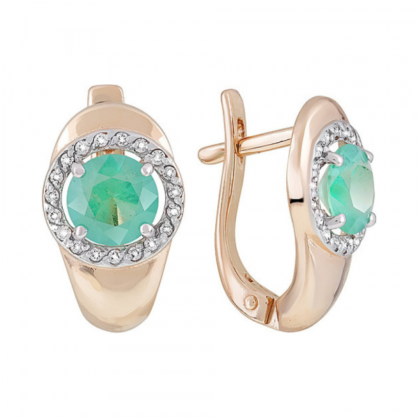 Золотые серьги с бриллиантом и изумрудом № 121003