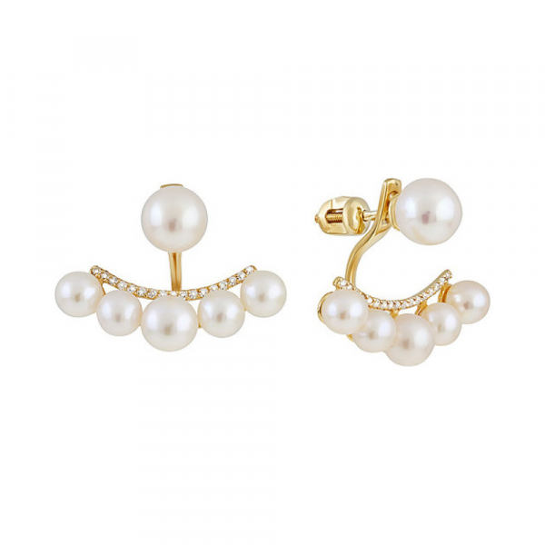 Пуссеты с жемчугом,фианитом и золотым покрытием № 132386