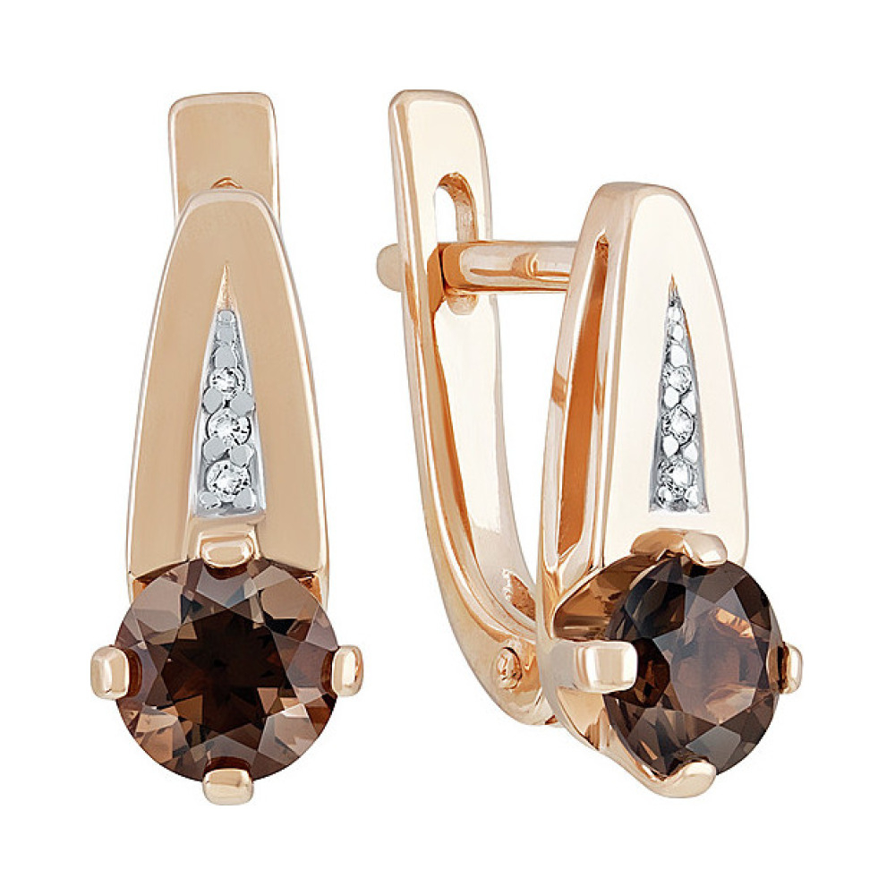 Золотые серьги с раухтопазом и фианитом № 137851