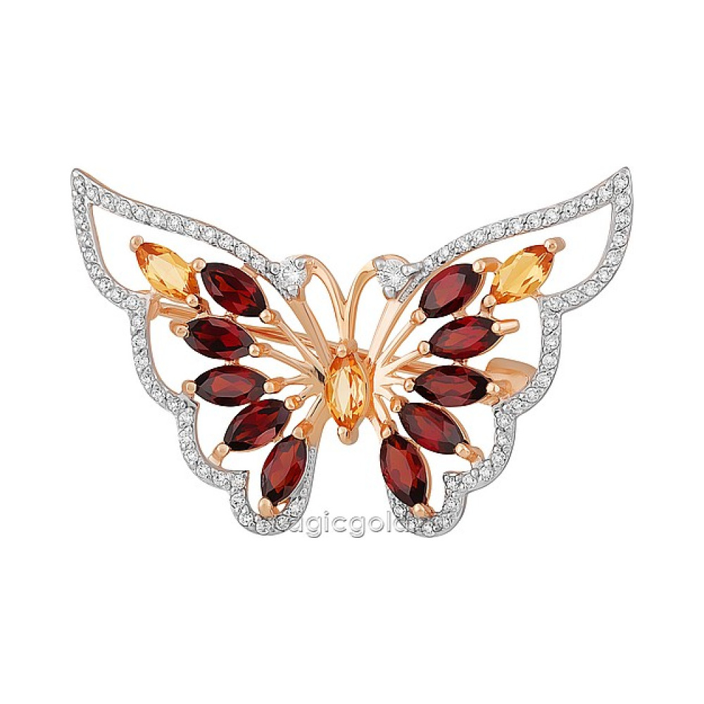 Золотая брошь с полудраг. вставками и фианитом № 164160