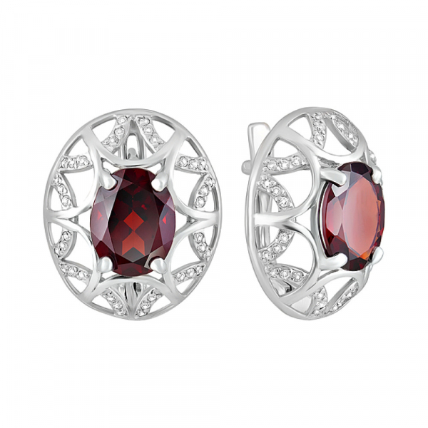Серебряные серьги с гранатом и фианитом № 124663