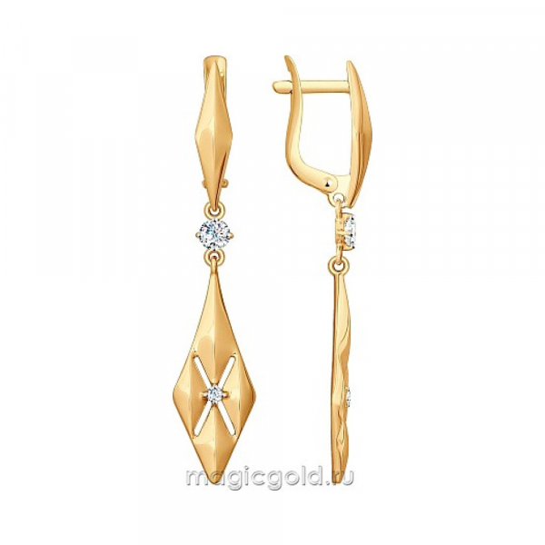 Золотые серьги с фианитом № 163949