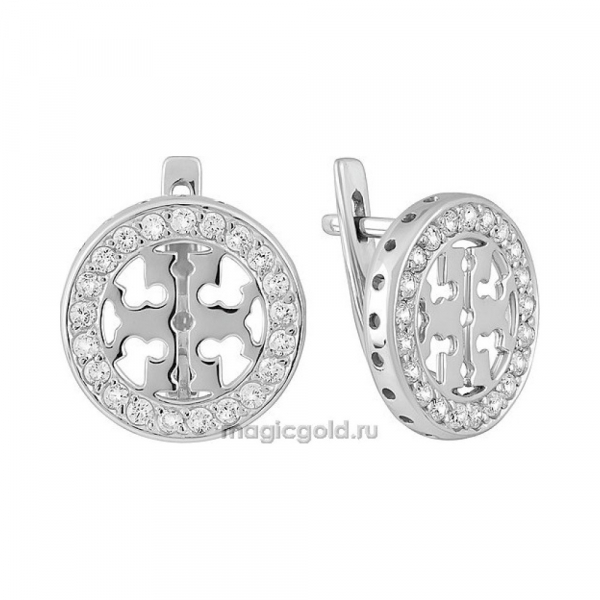 Серебряные серьги с фианитом № 140134