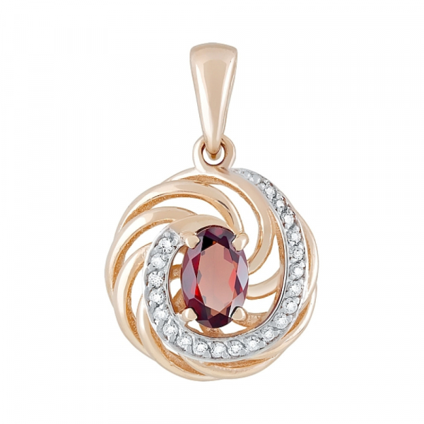 Золотая подвеска с гранатом и фианитом № 118924
