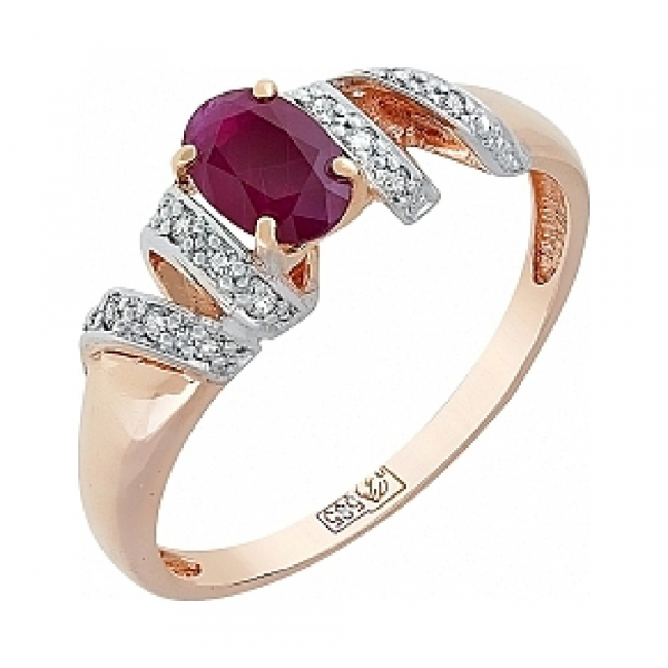 Золотое кольцо с бриллиантом и рубином № 114788