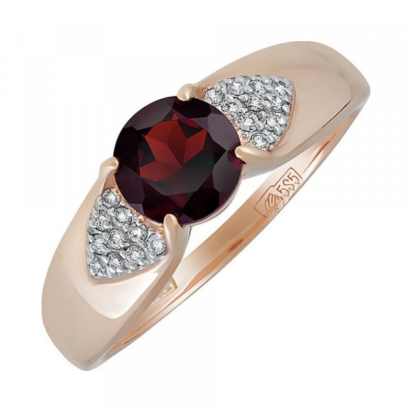 Золотое кольцо с гранатом и фианитом № 138112
