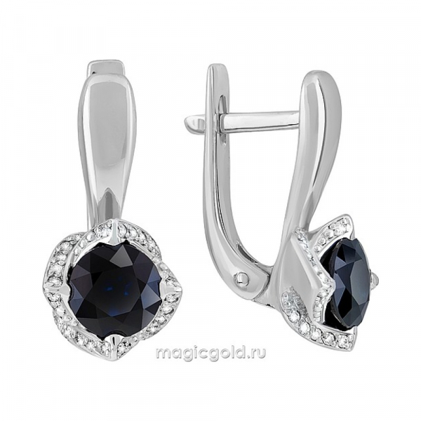 Золотые серьги с бриллиантом и сапфиром № 121499
