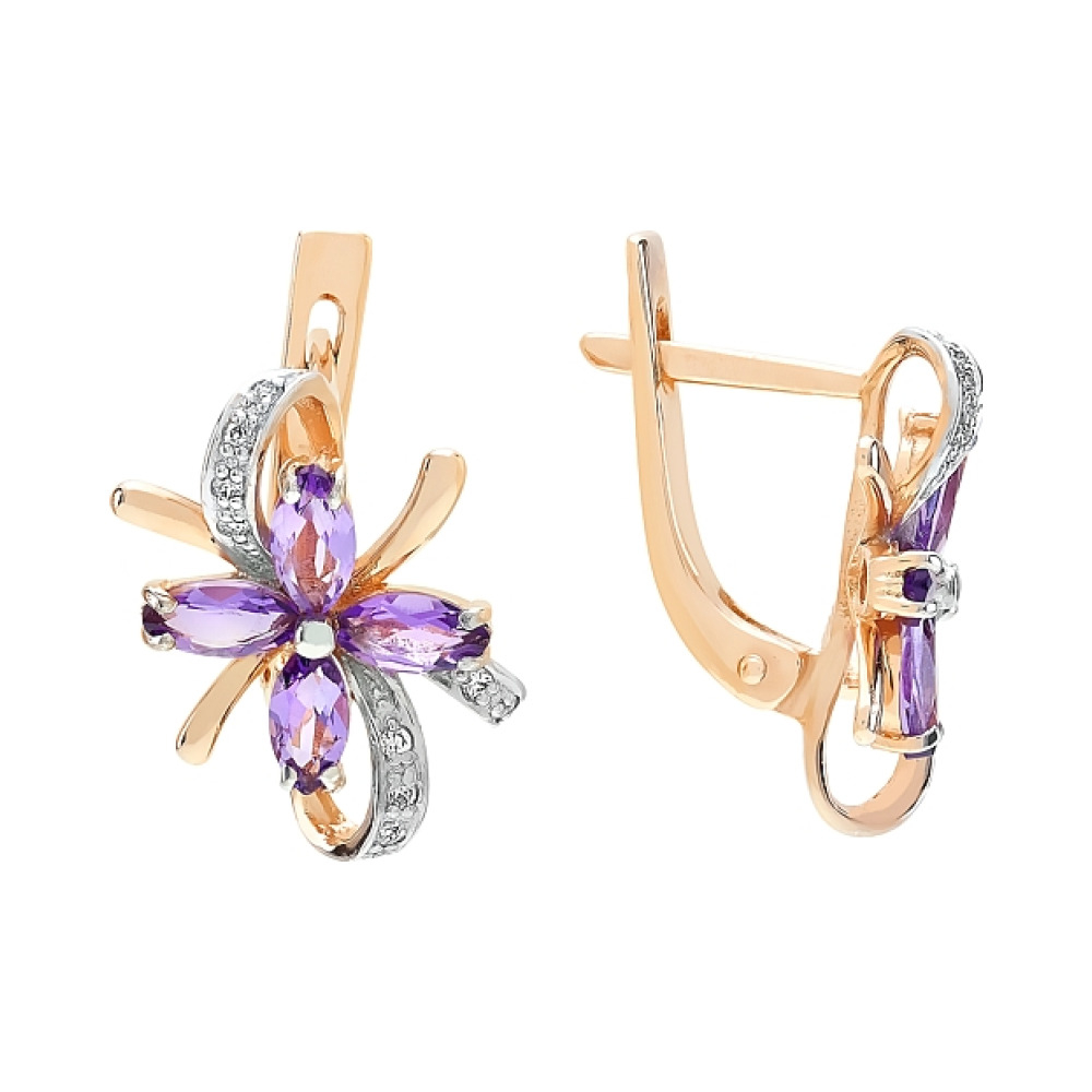 Золотые серьги с аметистом и фианитом № 106554