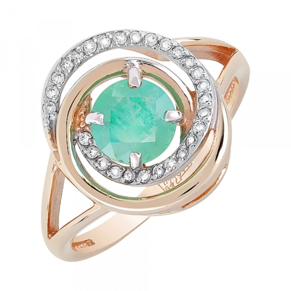 Золотое кольцо с изумрудом и фианитом № 120847