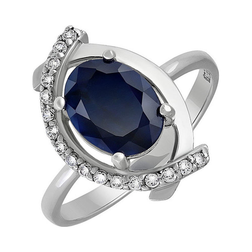 Серебряное кольцо с сапфиром и фианитом № 115464