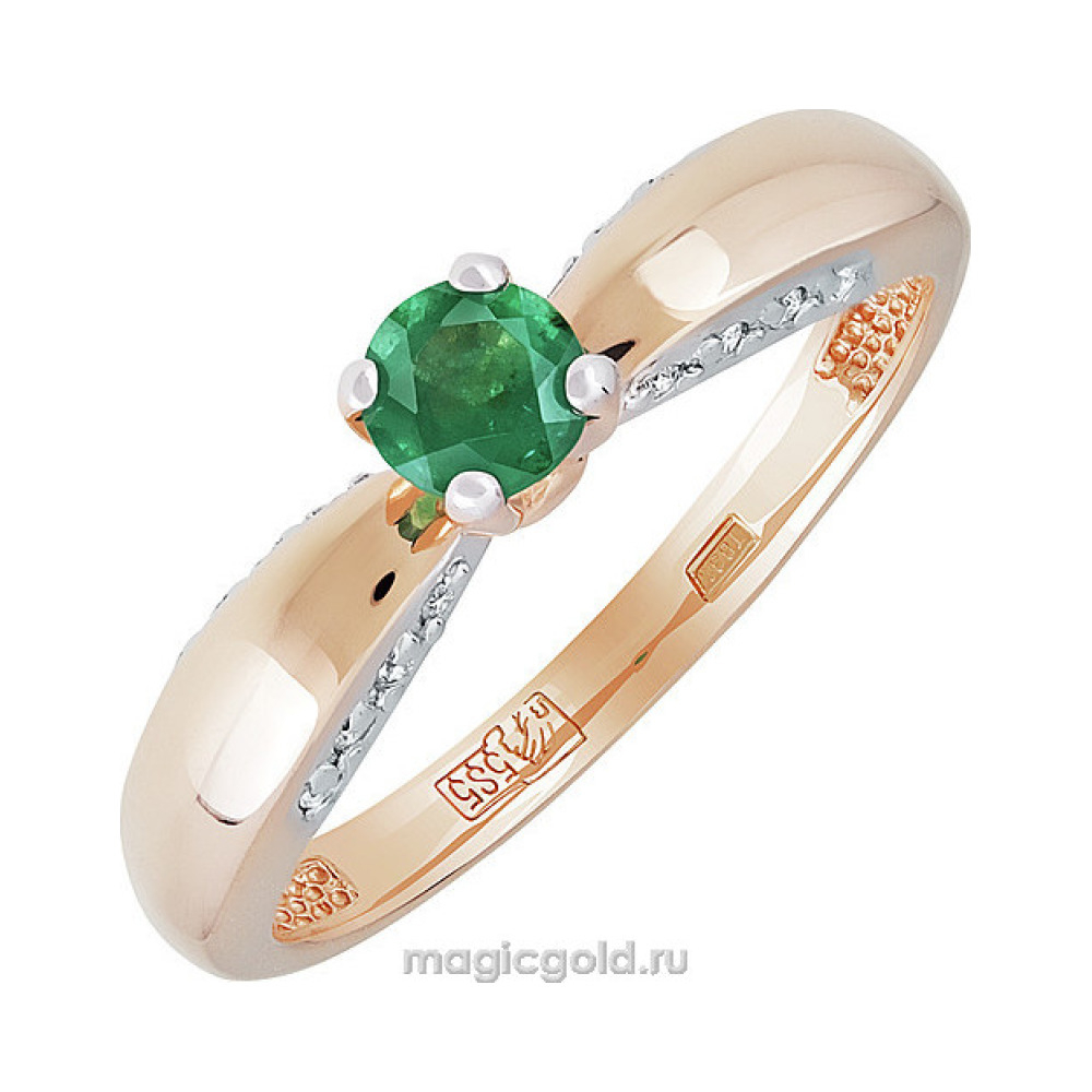 Золотое кольцо с бриллиантом и изумрудом № 151378