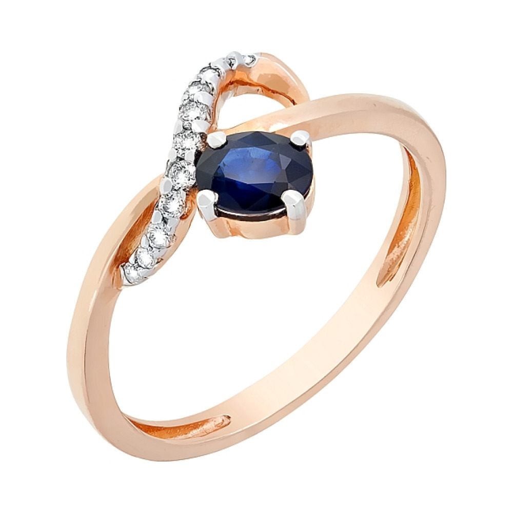 Золотое кольцо с бриллиантом и сапфиром № 98149