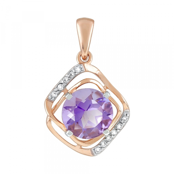 Золотая подвеска с аметистом и фианитом № 118262