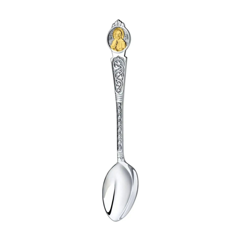 Набор Крестильный Вседержитель: крестик и ложка с позолотой из серебра 925 пробы