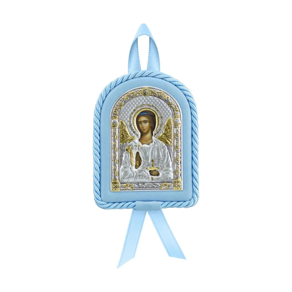 Набор детский Ангел Хранитель: икона голубая, ложка с позолотой с Еиз серебра 925 пробы