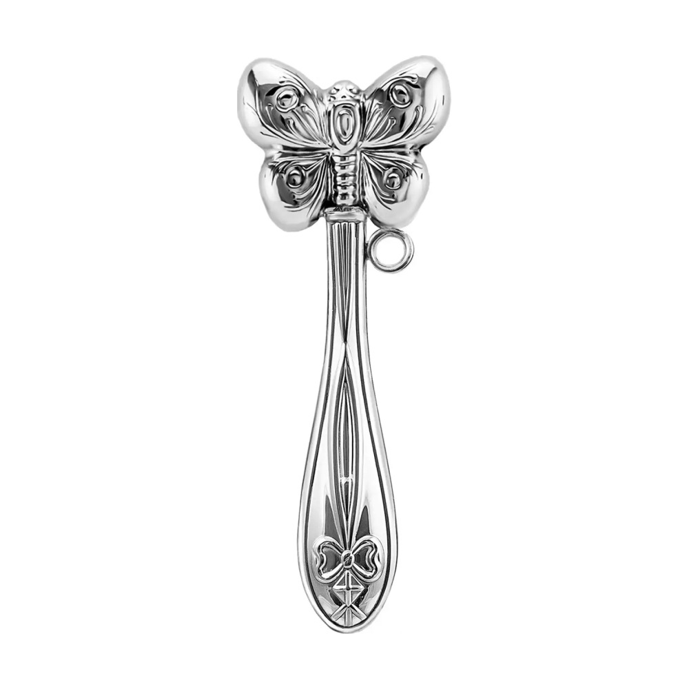 Погремушка Бабочка из серебра 925 пробы