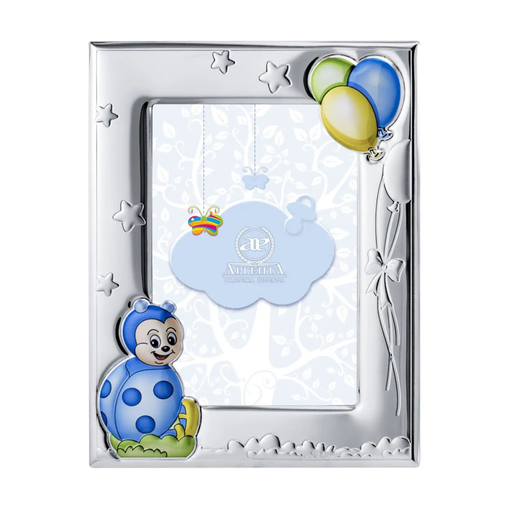 Набор детский DODO Божья коровка: ложка и рамка, голубая из серебра 925 пробы