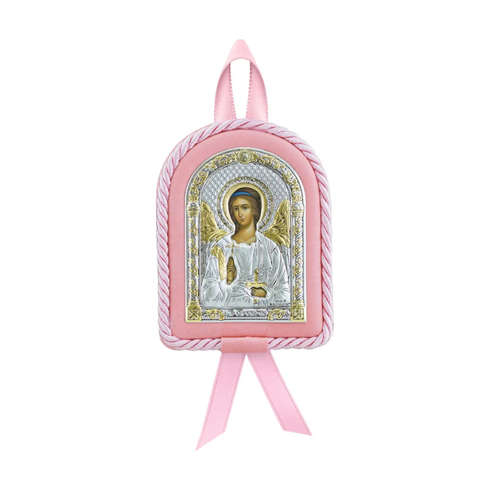 Набор детский Ангел Хранитель: икона, ложка с позолотой и с эмалью из серебра 925 пробы