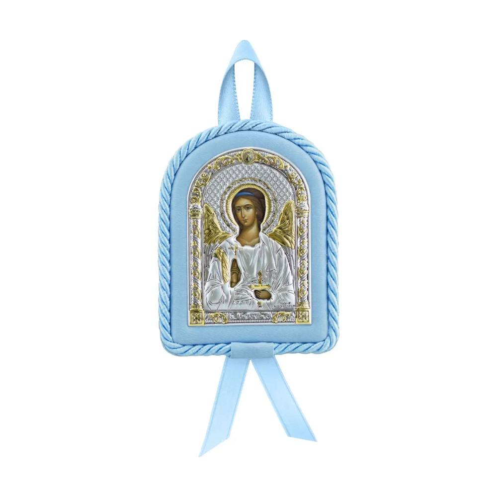 Набор крестильный Ангел Хранитель: икона, ложка с позолотой и с эмалью из серебра 925 пробы