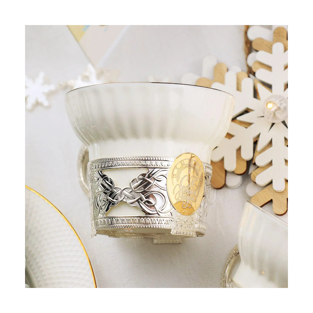 Набор чайный Куранты с позолотой: ложка, чашка в футляре из серебра 925 пробы подарок на Новый год