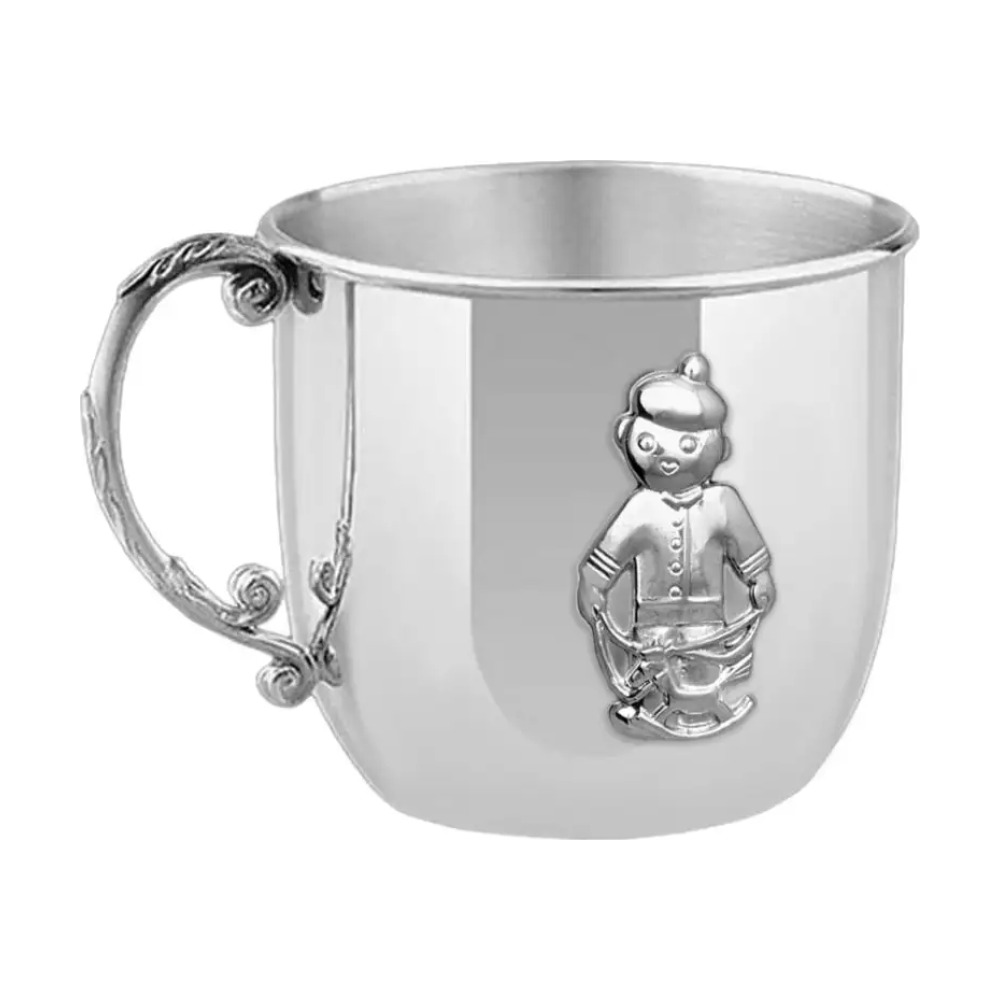 Набор детский КД Мальчик: вилка, кружка, ложка с позолотой из серебра 925 пробы