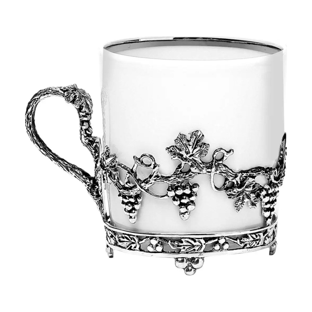 Набор кофейных чашек Виноград  в футляре из серебра 925 пробы