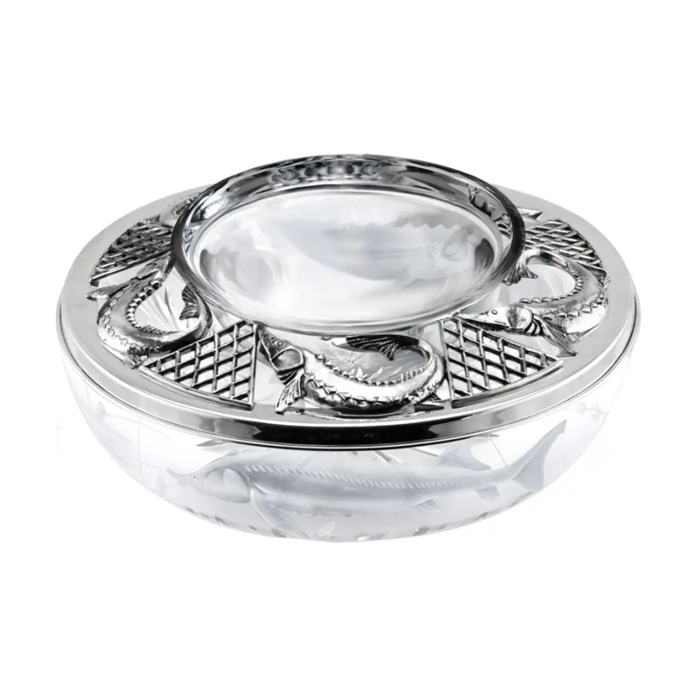 Икорница Осетр в футляре из серебра 925 пробы