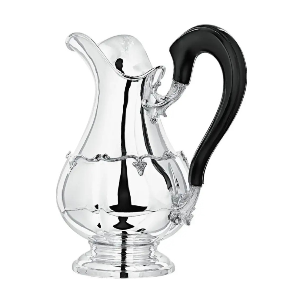 Кувшин с цветочным орнаментом и деревянной ручкой маленький из серебра 925 пробы в футляре