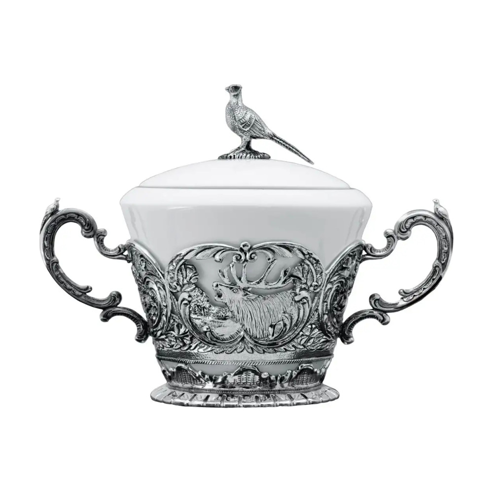 Набор Королевская охота: сахарница, сливочник, чайник из серебра 925 пробы