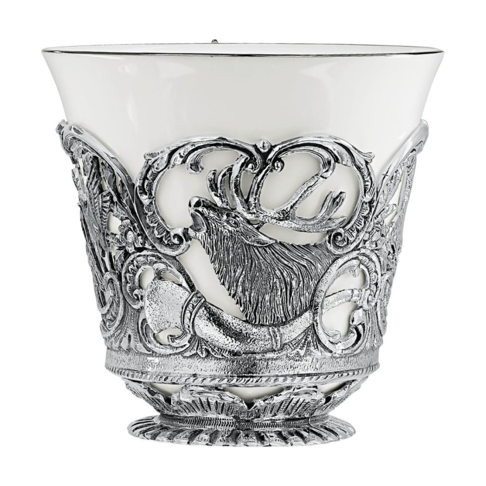 Набор Королевская охота: ложка, чашка, чайник, сахарница из серебра 925 пробы