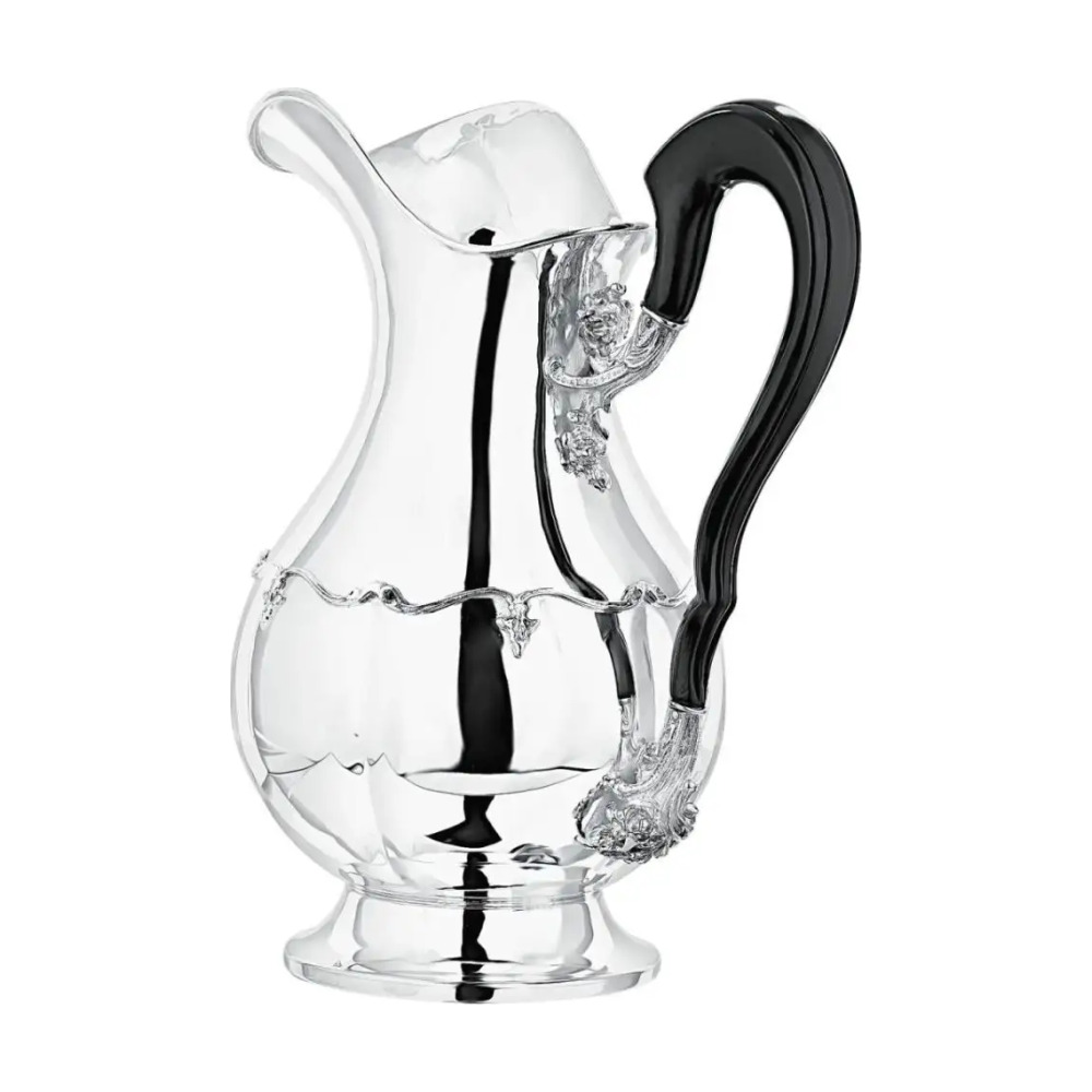 Кувшин с цветочным орнаментом и деревянной ручкой из серебра 925 пробы в футляре