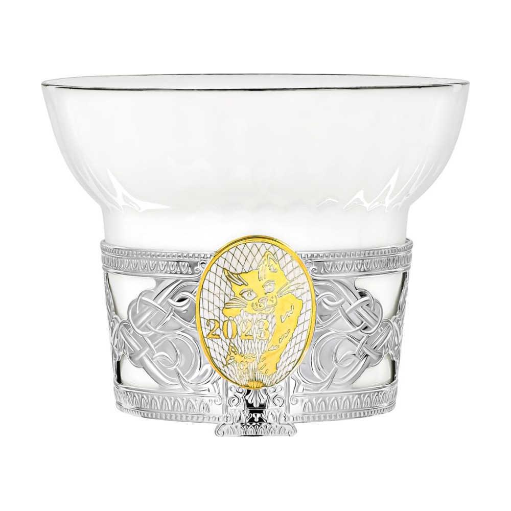 Набор чайная чашка с логотипом Кот : ложка, чашка из серебра 925 пробы подарок на Новый Год