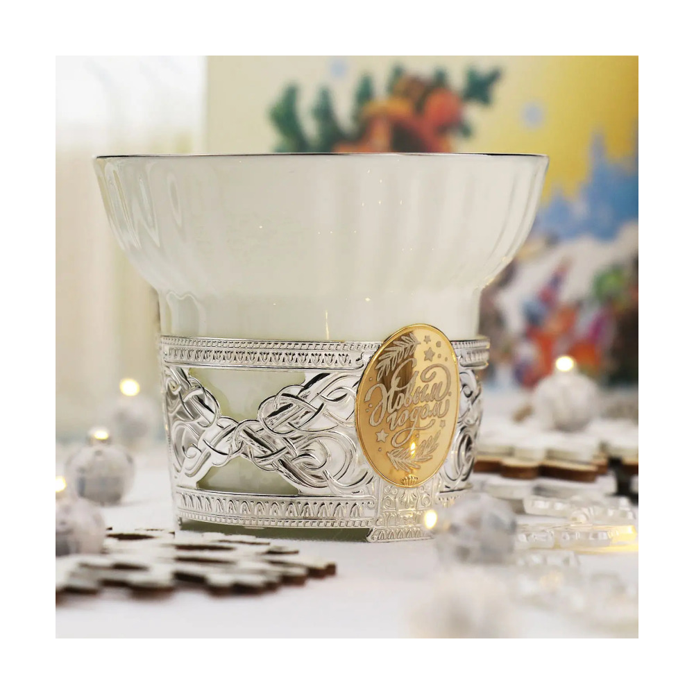 Набор чайный С Новым Годом с позолотой: ложка, чашка в футляре из серебра 925 пробы