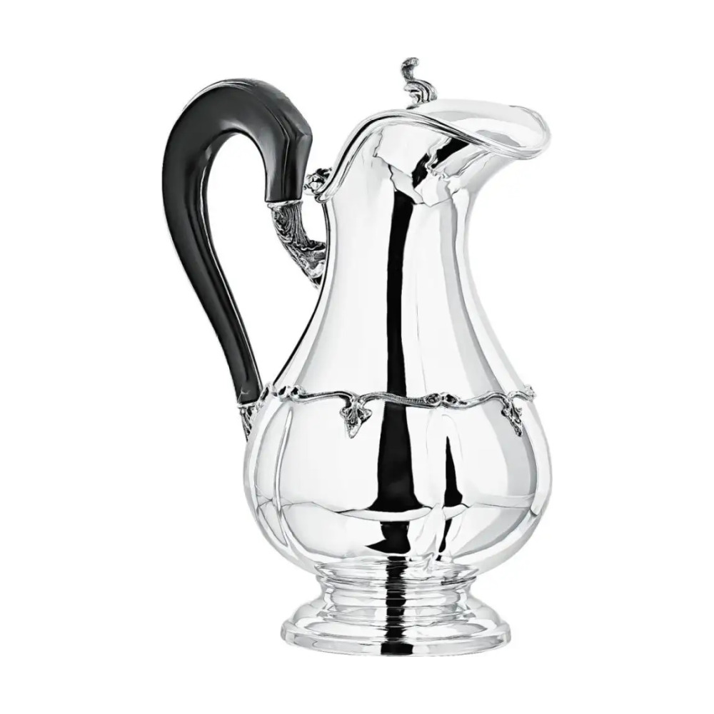 Кувшин с цветочным орнаментом и деревянной ручкой и крышкой маленький из серебра 925 пробы